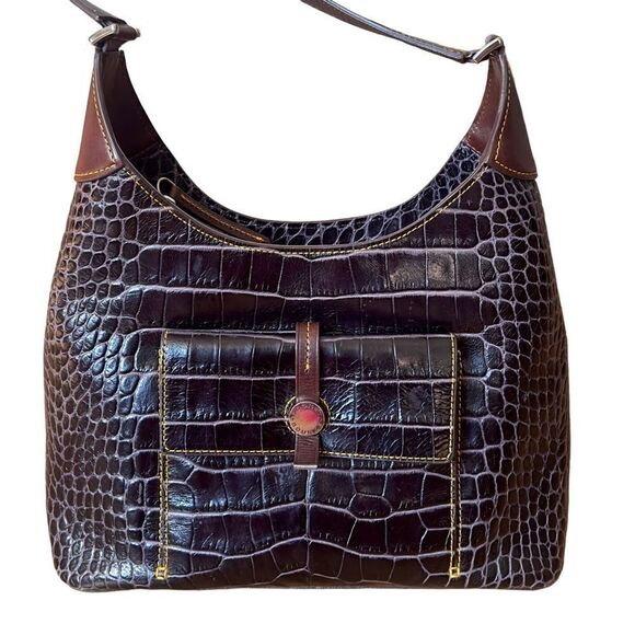 DOONEY & BOURKE Brown Crocodile Embossed Leather Hobo Shoulder Handbag - Picture 3 of 15